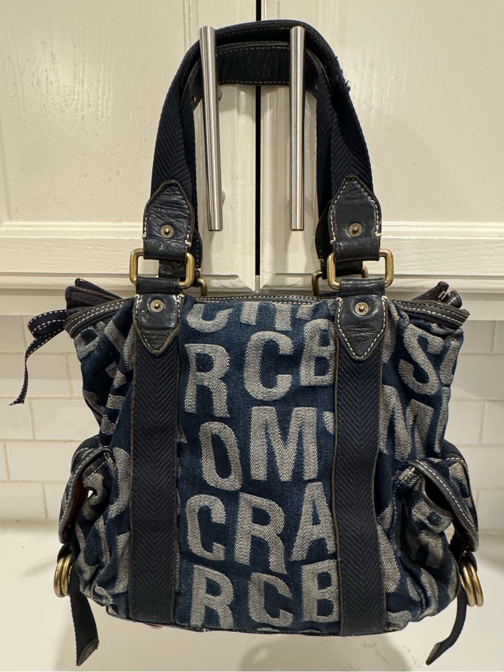 Marc Jacobs Navy Denim Letter-Print Shoulder Bag